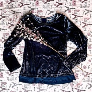 JODIFL Midnight Blue Faux-Velvet Long-Sleeved Evening Pullover Top